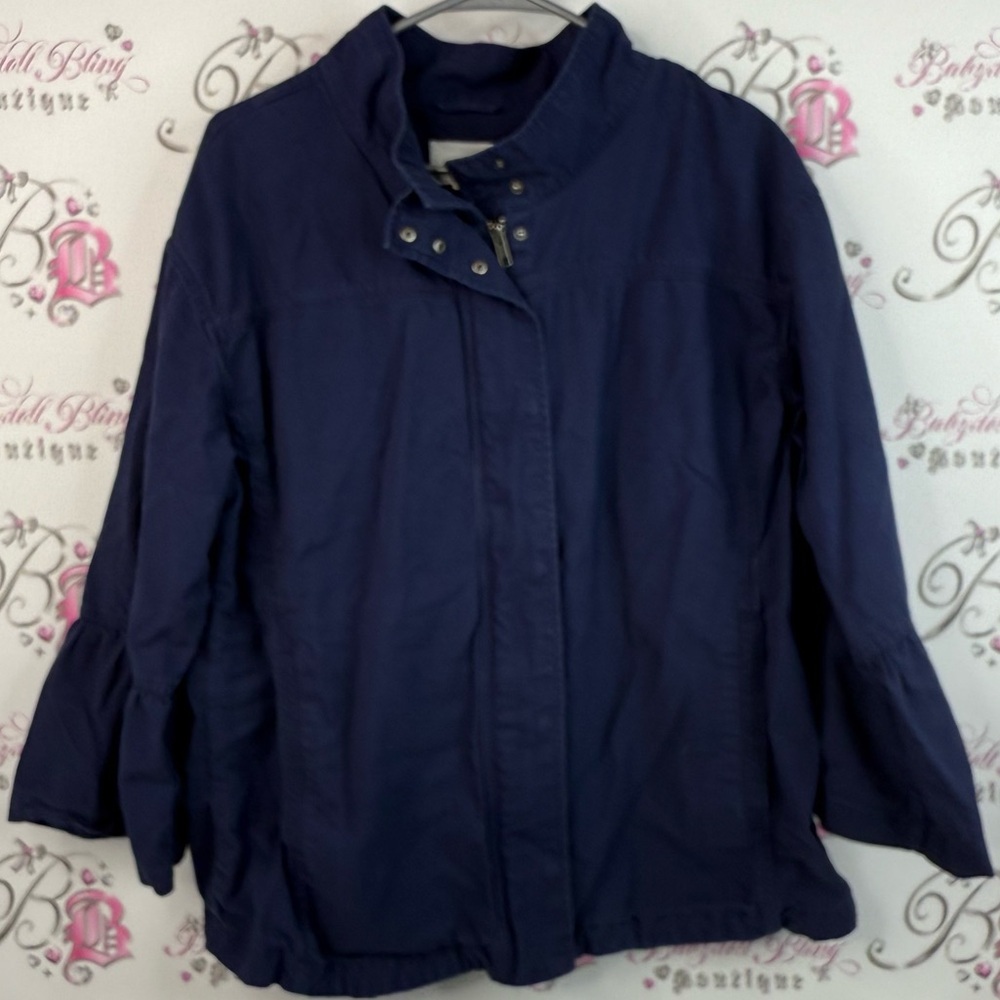 Caslon coat, jacket, ruffle, bell, bottom sleeves, Dark Blue Utility Jacket